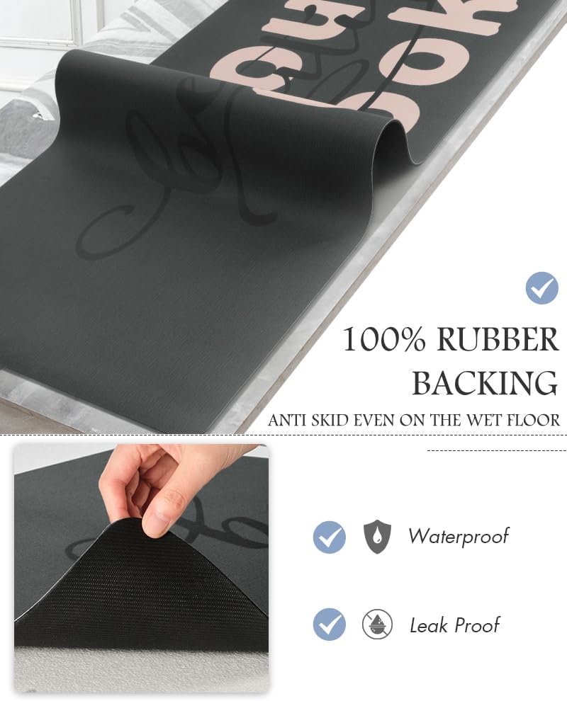 MontVoo-Bath Mat Rug Long Non Slip Super Absorbent Bathroom Runner Stain Resistant Quick Dry Thin Bathroom Mat Fit Under Door-17"x50",Pink