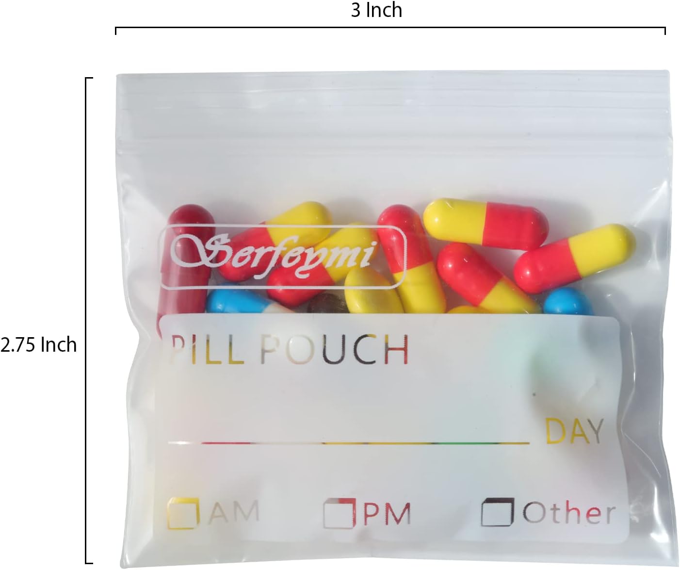 Serfeymi Pill Bags for Travel Pill Pouch Organizer Pack of 120 BPA Free 3 x 2.75 inch Reusable Pill Pouches for Medicine with Write on Label & Zipper Seal Waterproof AM PM Pill Baggies for Supplements