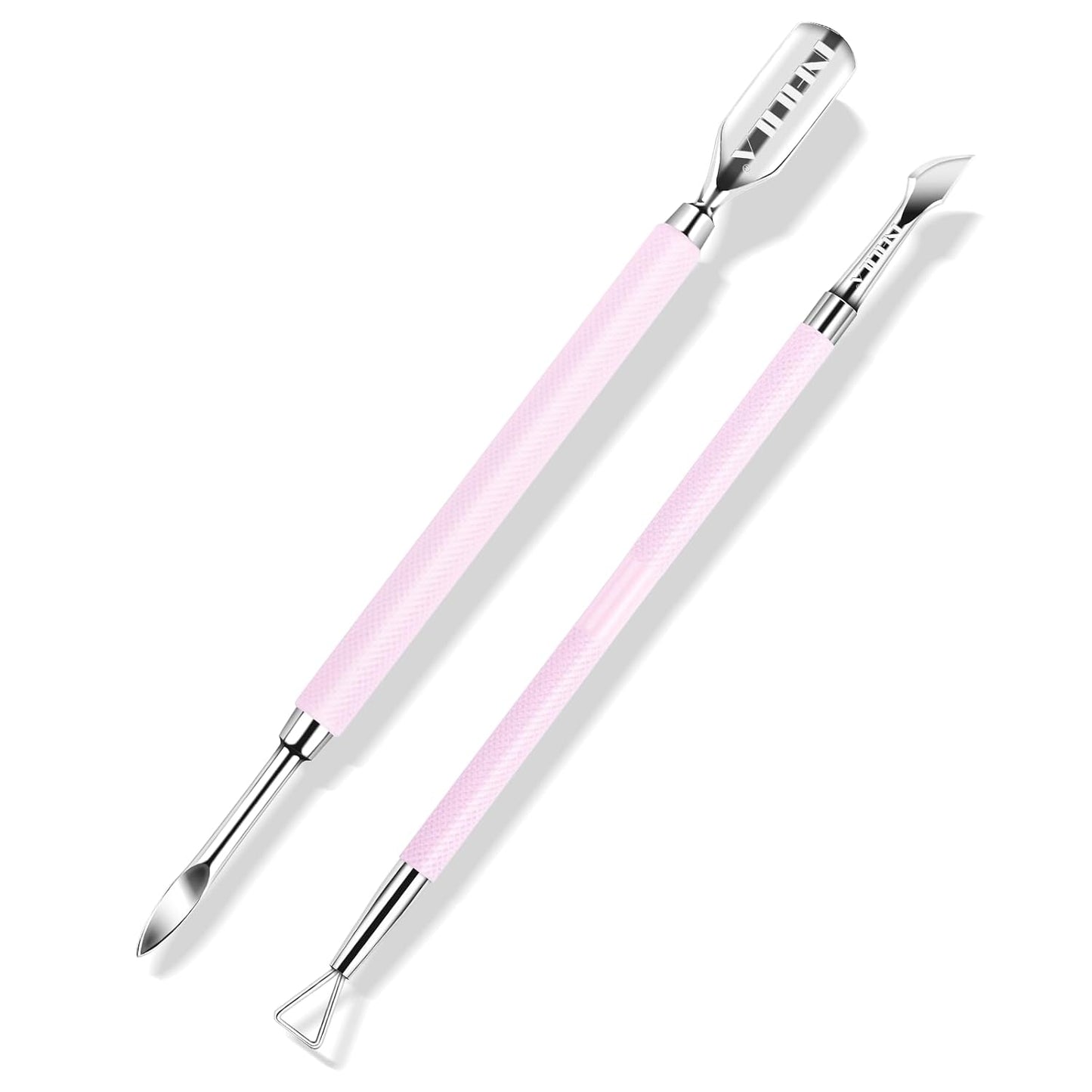 NXJ INFILILA Cuticle Pusher and Cuticle Cutter, 2Pcs Pink Cuticle Pusher Tool Stainless Triangle Cuticle Peeler Scraper Manicure Pedicure Tools Cuticle Remover Kit for Nail Care