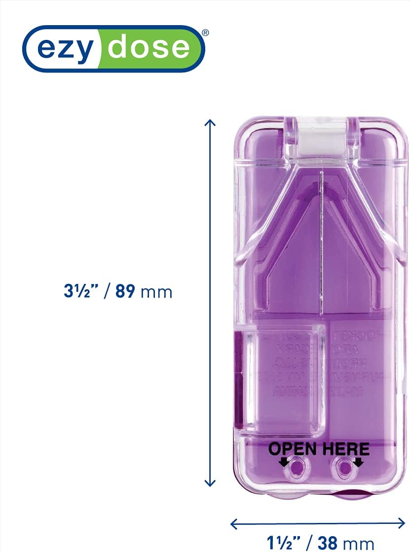 EZY DOSE Pill Cutter and Splitter with Dispenser, Safely Cuts Large, Small and Tiny Pills, Vitamins, Tablets in Half, Accurate and Easy Cutting, Stainless Steel Blade, Travel Sized, Purple, BPA Free
