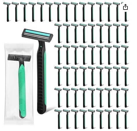 Disposable Twin Blade Razors in Bulk, Individually Wrapped - Clear Safety Cap, For Homeless, Hotel, Airbnb, Travel (pack of 200,green)
