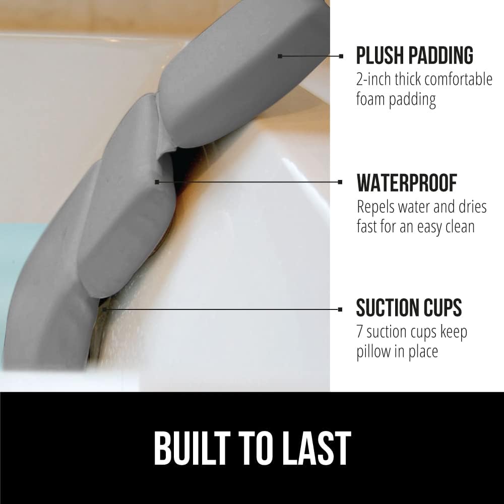 GORILLA GRIP Bath Pillow for Tub, Improved Suction Cups, Luxury Bathtub Pillows, Headrest for Neck and Back Support, Relaxing Home Spa, Hot Tubs and Bathroom Essentials, Gifts for Women, 3 Panel Gray