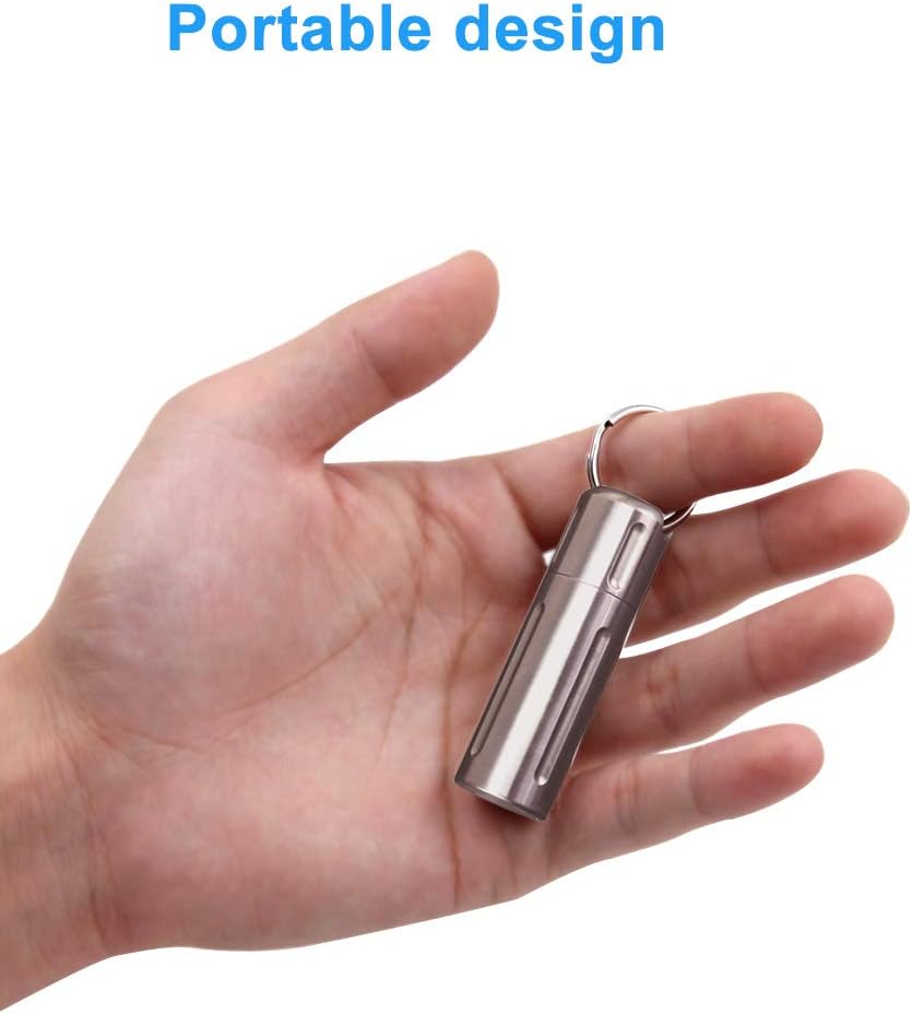 SHD Pill Holder Keychain,Titanium Waterproof Single Pill Box Container,Portable Small Pill Case for Outdoor Travel Camping