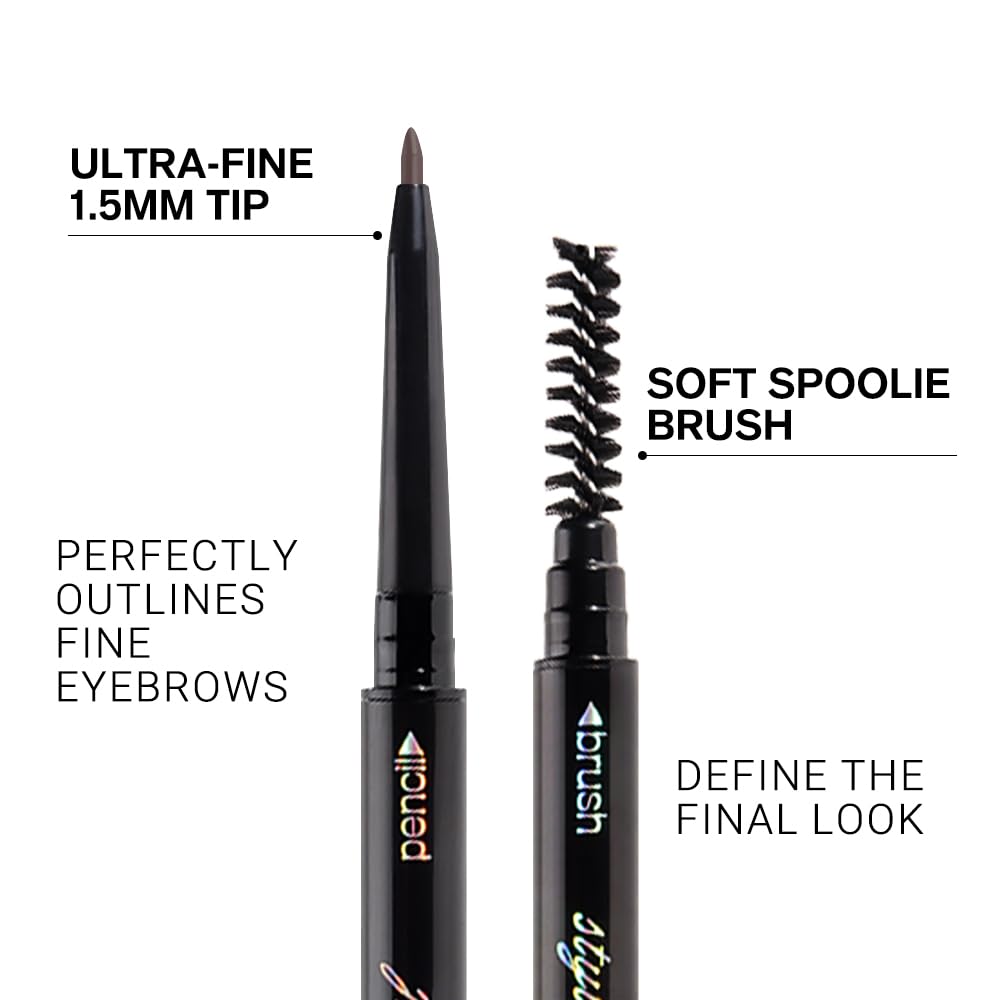 5 Pcs Waterproof Dual-Sided Fine Tip Eye Brow Pencils Pack,Ultra-Fine Mechanical Precise Pencil,Draws Tiny Brow Hairs, Defines, Fills Eyebrows, Shapes, Contours, Combs,1mm Pen Point (Pack of 5)-Tea