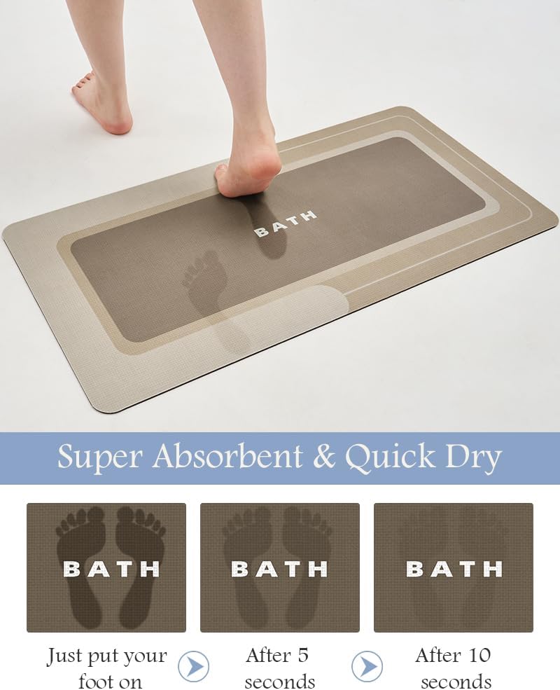 MontVoo-Bath Mat Rug Long Non Slip Super Absorbent Bathroom Runner Stain Resistant Quick Dry Thin Bathroom Mat Fit Under Door-17"x50",Beige