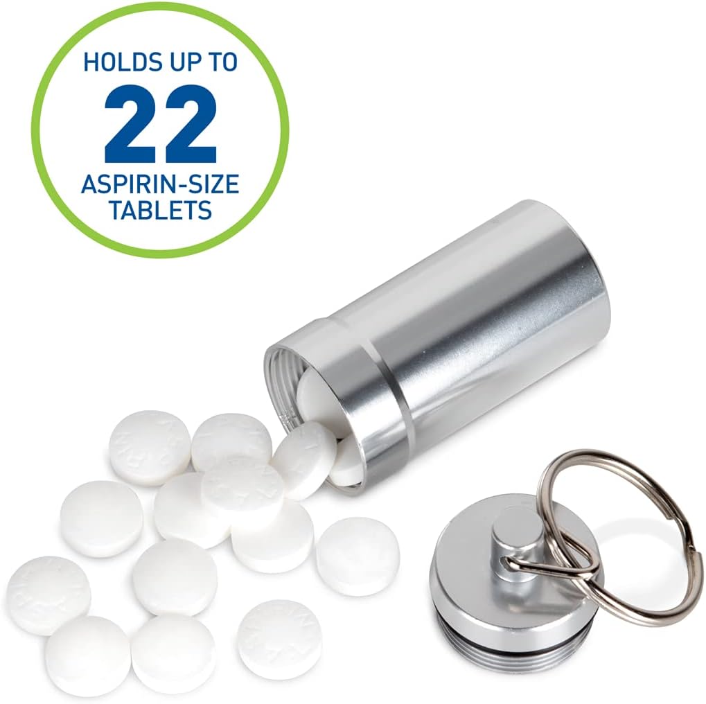 Ezy Dose Lockable Pill Fob and Keychain Bundle, Medicine, Vitamin Container, Safe for Money & Travel Items, Stainless Steel, Small and Large Compartments, 2 Storage Items, BPA Free