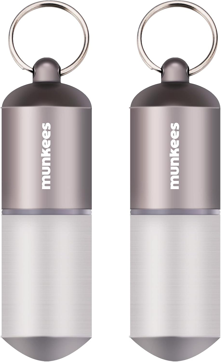 munkees Portable Pill Case Large Waterproof Capsules EDC Keychain, Travel Pill Bottle for Camping, Hiking, Backpacking, Compact Valuables Container for Outdoors 2-Pack