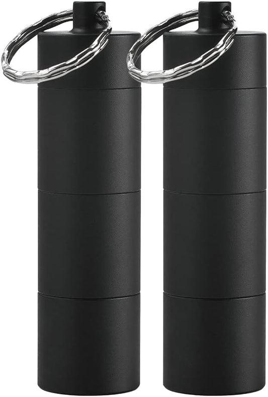 MEDCA Portable Keychain Pill Case Holder - Aluminium Alloy Mini Pill Organizer Case Container, Waterproof Mini Pill Box for Medication, Supplements, and Vitamins (Black+Matt Finished+2 Pack)