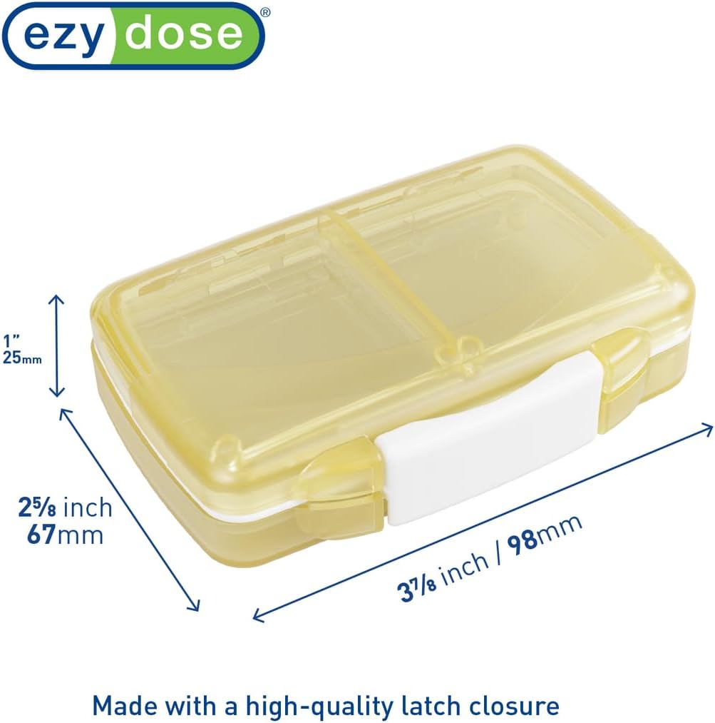 EZY DOSE Moisture-Proof Pill Case, Medicine Planner, Vitamin Organizer Box, Travel-Friendly, Latch-Closure to Secure Contents, 4 Individual Compartments of Multiple Sizes with Tight Seal, Small, Cream