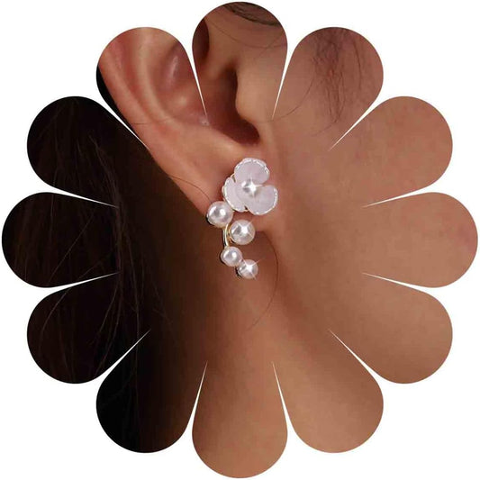 Vintage Pearl Flower Earrings Gold Pearl Dangle Earrings White Flower Stud Earrings Pearl Wedding Drop Earrings Jewelry for Women