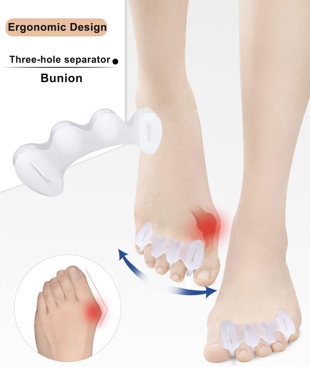 2Pairs Toe Separators Toe Spacers for Women Men to Correct Bunion, Relieve Feet Pain, Foot Alignment, Toe Straighteners for Hammertoes, Plantar Fasciitis (M, Women Shoe Size 9-12.5, Men: 7-11)
