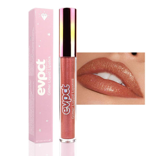 evpct 1Pcs Bronze Gold Matte to Glitter Liquid Lipstick Lip Set Kit, Long Lasting Matte Diamond Glitter Lipstick Waterproof, Colorful Sparkly Glossy Metallic Shimmer Sparkle Lip Gloss for Women 05#