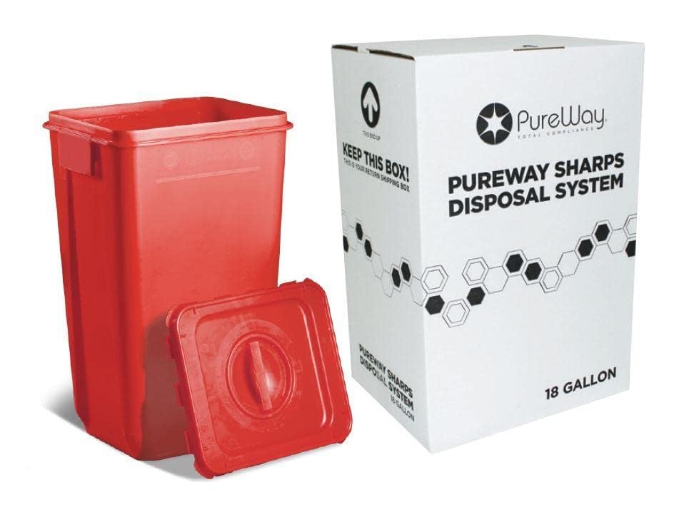MailBack 18 Gallon PureWay Sharps Container Disposal System - [PrePaid Return Label Included] for Home, Travel, Professional, and Personal Use