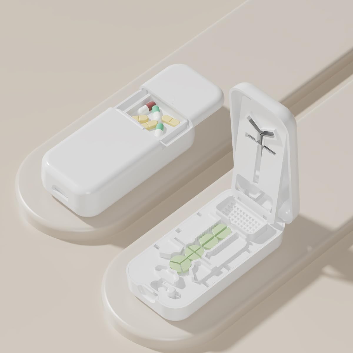 3-in-1 Pill Cutter 1/4 1/3 1/2 with Pill Storage Case, Stainless Steel Blade Cuts Pills Ideal for Cutting Vitamins and Pills (White)