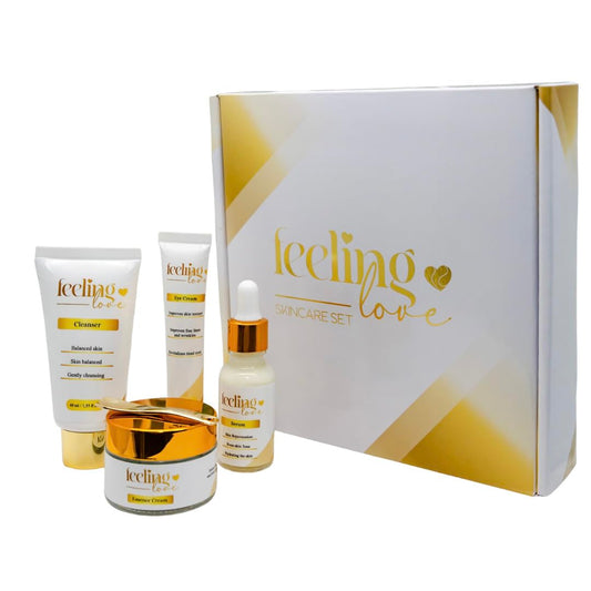 Introducing our exclusive Skincare Set: Cleanser, Serum, Essence Cream, and Eye Cream - Experience the Ultimate 4-Step Natural Beauty Routine for Achieving Radiant, Glowing Skin.