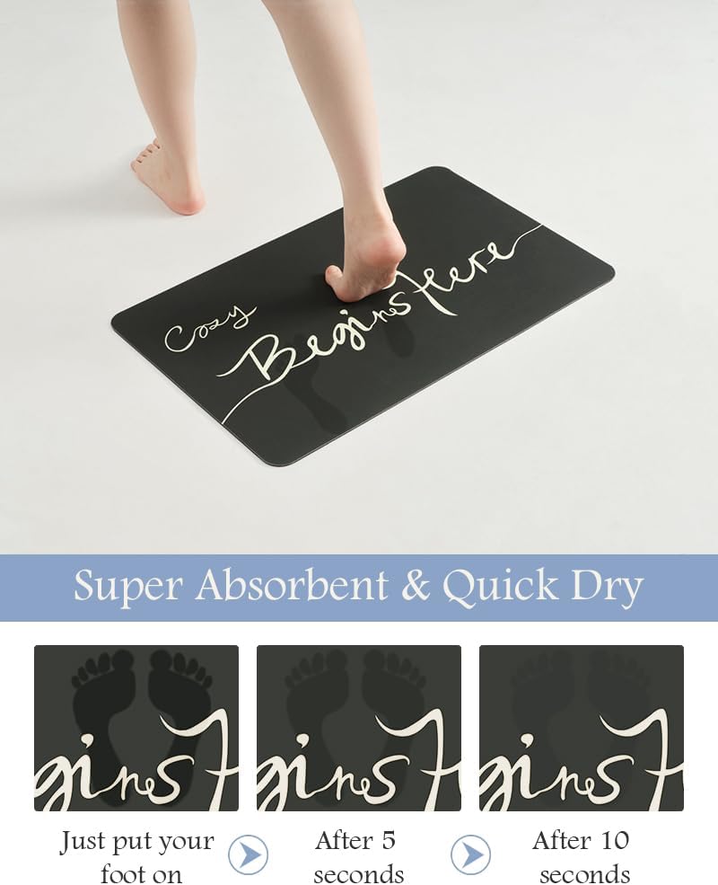 Bath Mat-Bath Mat Rug Non Slip Super Absorbent Stain Resistant Quick Dry Thin Bathroom Rug-Bath Mats for Bathroom Floor Bathtub Vanity-Bathmat Bath Rug Easy Care-17"x27",Black