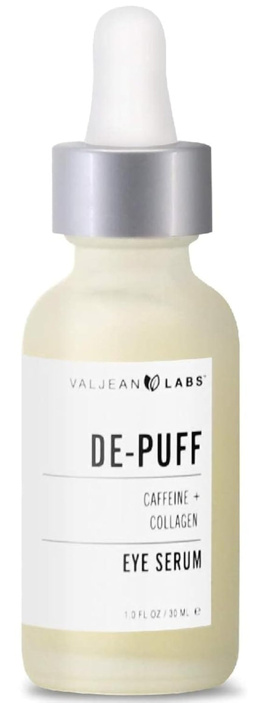Valjean Labs DePuff Eye Serum | Caffeine + Collagen | Helps to Reduce Under Eye Puffiness and Combat Signs of Aging | Paraben Free, Cruelty Free, Made in USA (1 oz)