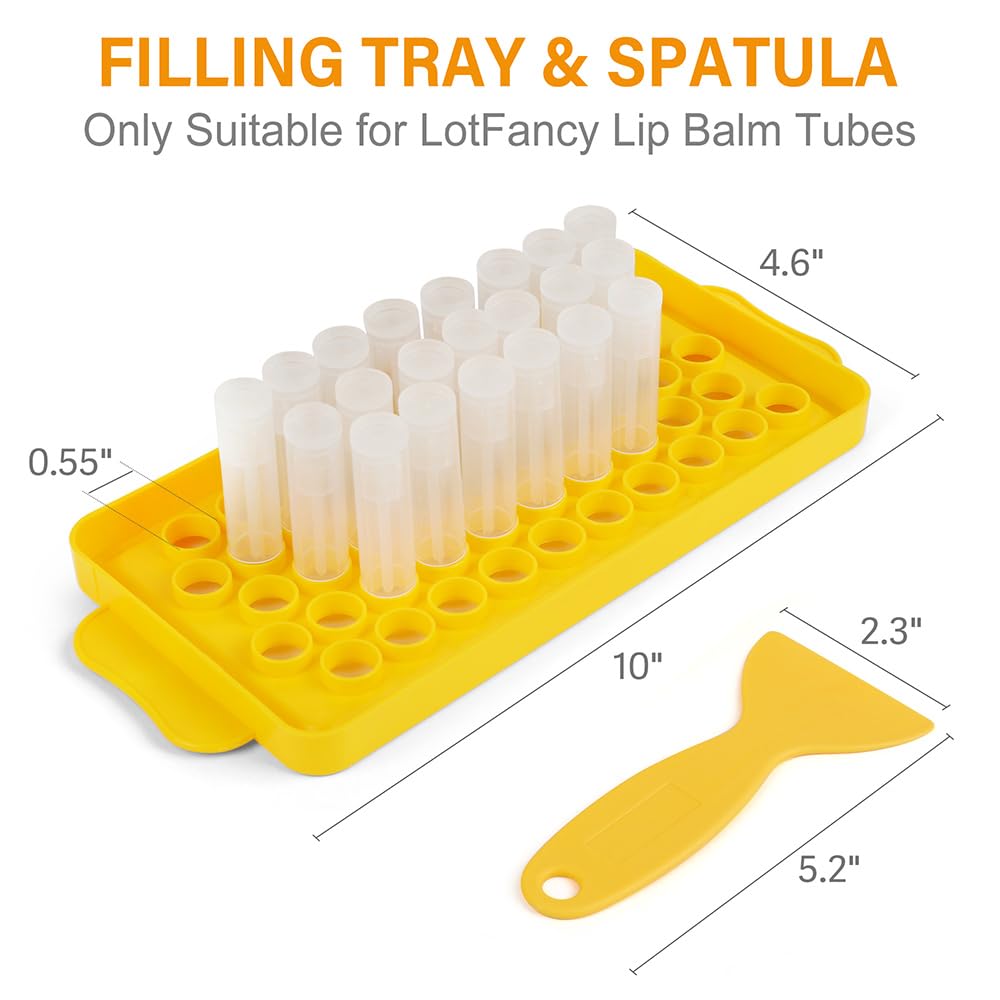 LotFancy Lip Balm Tubes with Filling Tray and Spatula, 50Pcs 5.5ml (3/16 Oz) Clear Lip Balm Containers with White Caps, BPA Free & Leak Free
