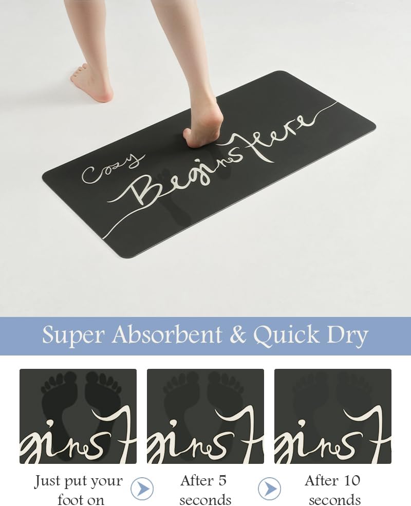 Bath Mat-Bath Mat Rug Non Slip Super Absorbent Stain Resistant Quick Dry Thin Bathroom Rug-Bath Mats for Bathroom Floor Bathtub Vanity-Bathmat Bath Rug Easy Care-17"x35",Black