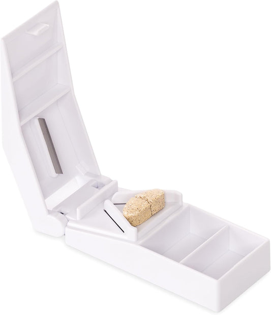 Pill Cutter Splitter with Stainless Steel Blade and Guard, Storage by easycare