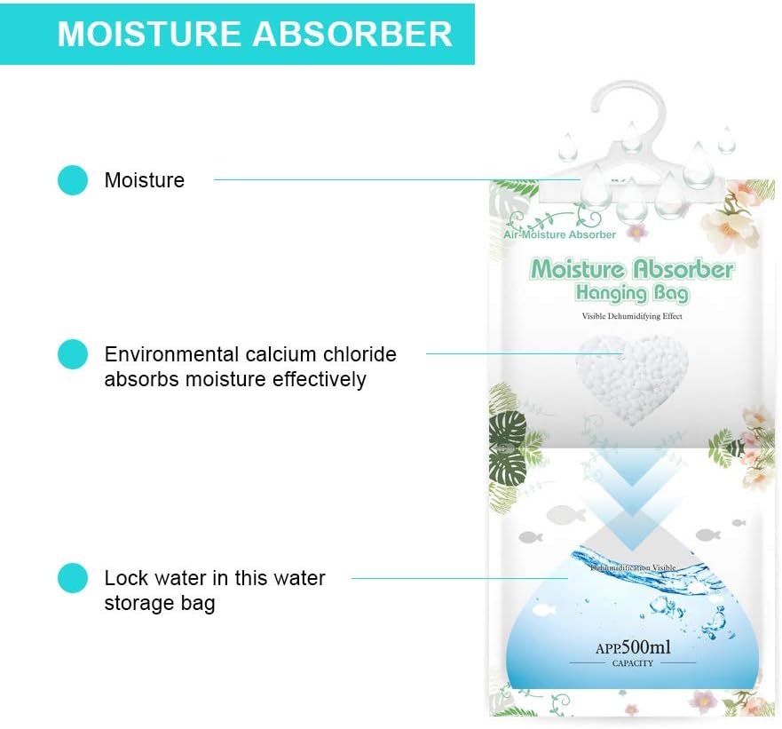 CANAGER Hanging Moisture Absorber-12 Packs, Hanging Dehumidifier Bags for Closet,Bedroom and kitchen,Fragrance Free,Moisture Absorb 12.5OZ