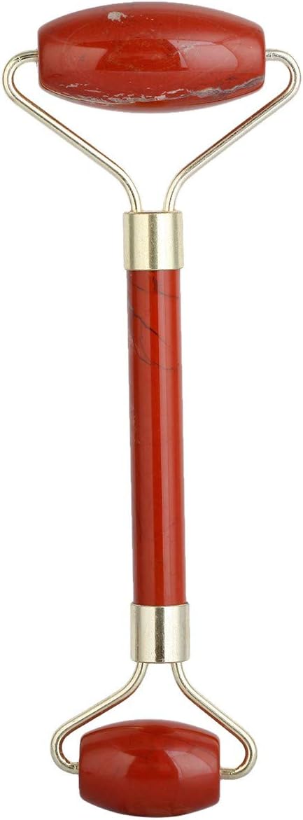Rockcloud Natural Crystal Stone Roller Massager Double Neck Face & Neck Massage Therapy Anti-Aging Wrinkle Healing Slimming Skincare Tool,Red Jasper