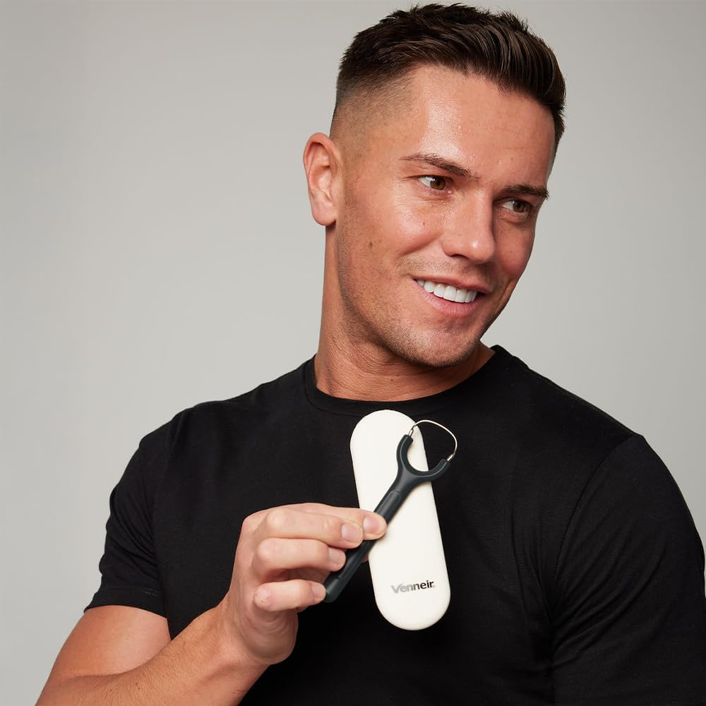 Venneir® Tongue Scraper with Travel Case, Oral Glide Pro–Bad Breath Treatment, Medical-Grade Stainless Steel– for Adults & Kids. 100% Rustproof, Sleek & Effective Design (Midnight Grey)