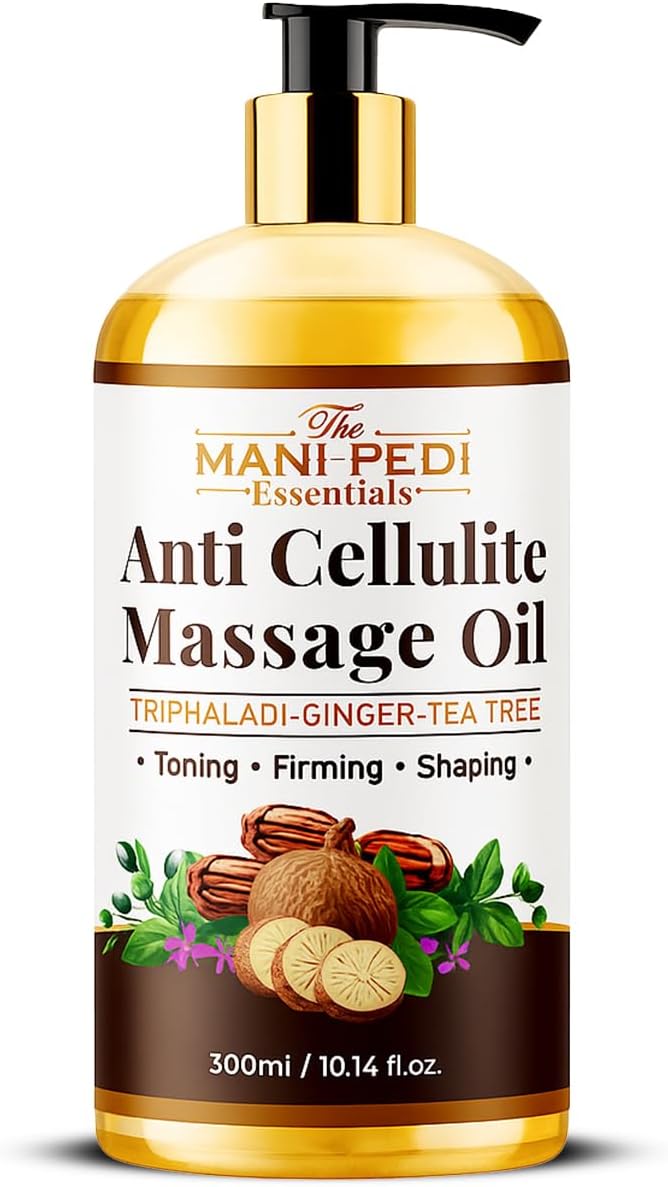 Anti Cellulite Massage Oil with Ginger Oil, Tea-Tree Oil & Natural Herbs for Toning, Firming & Shaping. 100% Natural Ingredients, Non-Sticky Texture - 10 Fl Oz