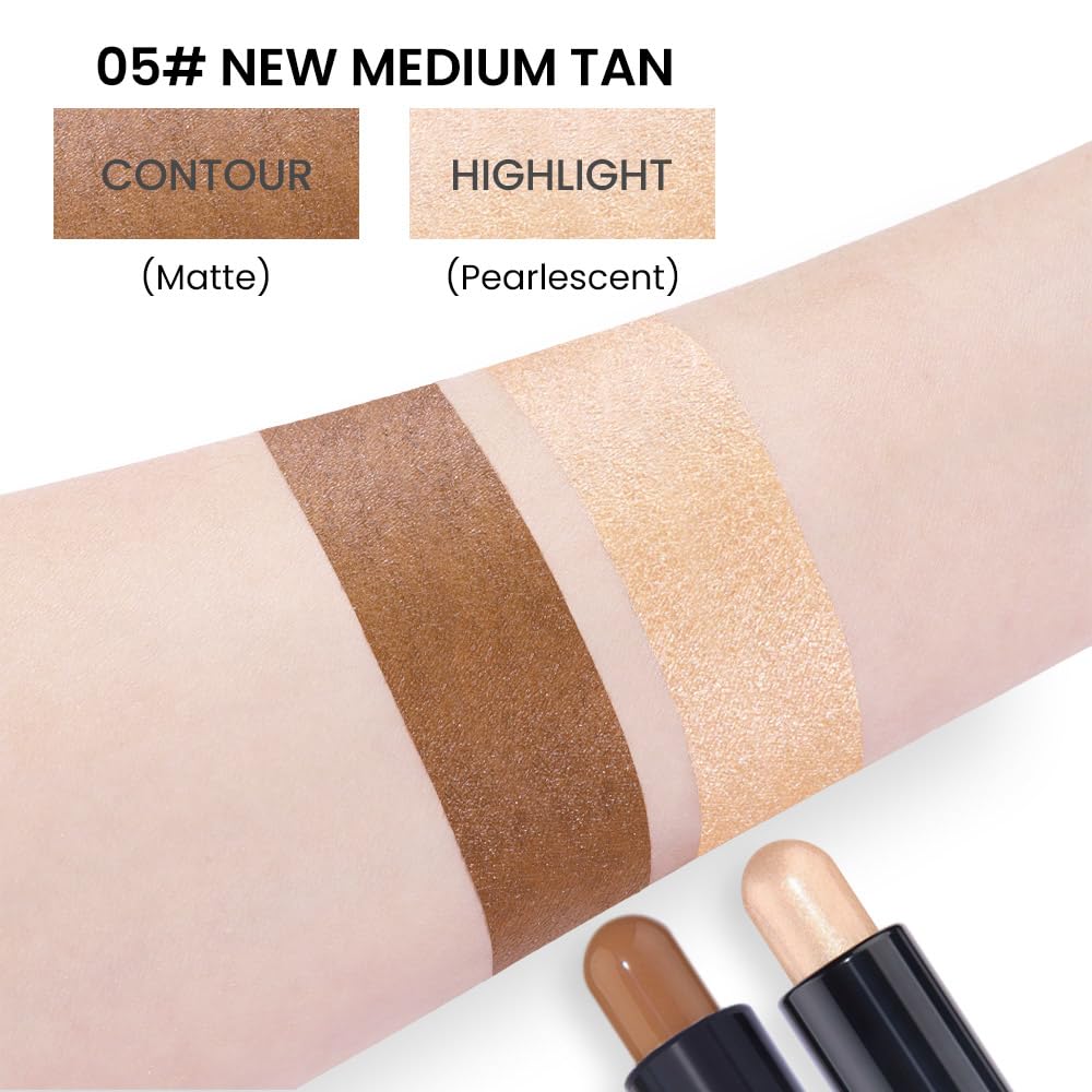 evpct 2in1 Face Shaping & Contouring Stick Cream Contour Concealer Bronzer Stick Makeup Kit for Beginner Face Highlighter Makeup Stick contorno maquillaje de maquillaje profesional,NEW Medium Tan