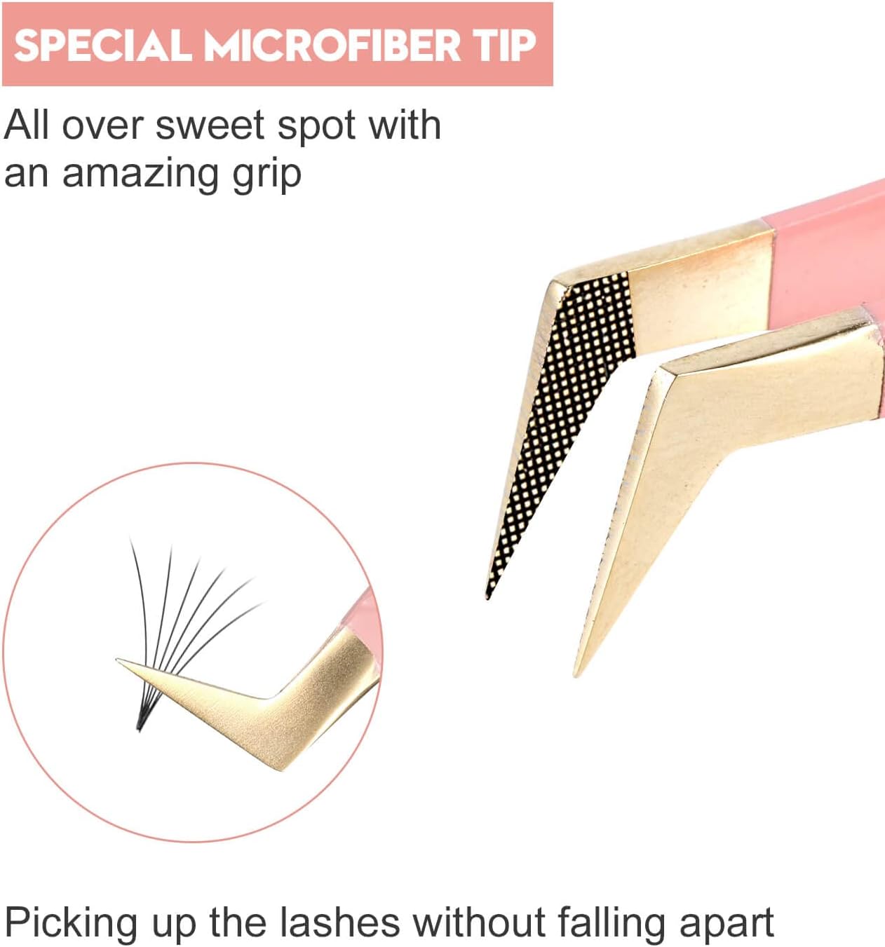 Ms.Queen Fiber Tip Lash Tweezers,Diamond Grip L-Shape Volume Boot Tweezers for Mega Volume Mink Lashes Make Fans