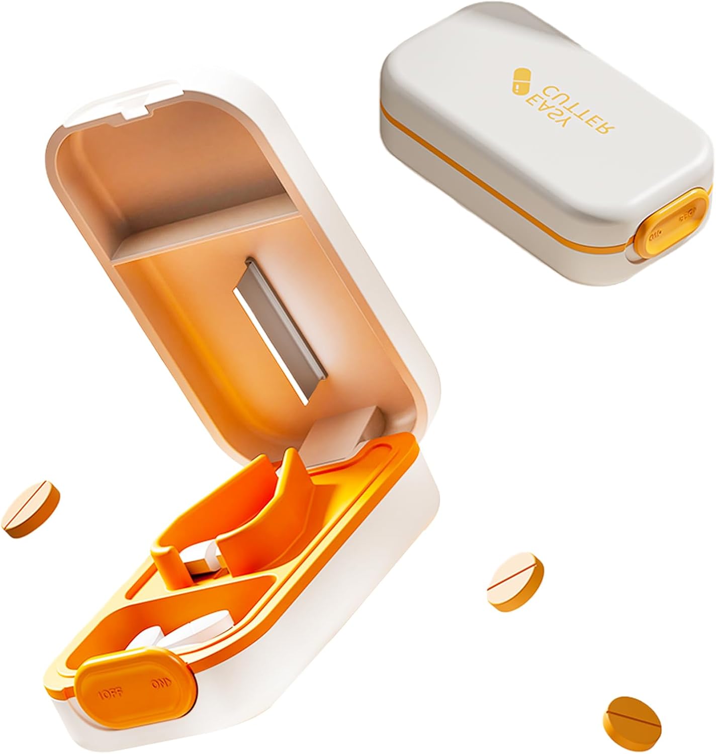 Pill Cutter Splitter for Small or Large Pills with Safety Lock - Accurate and Easy Travel-Friendly Design for Daily Use (Orange)