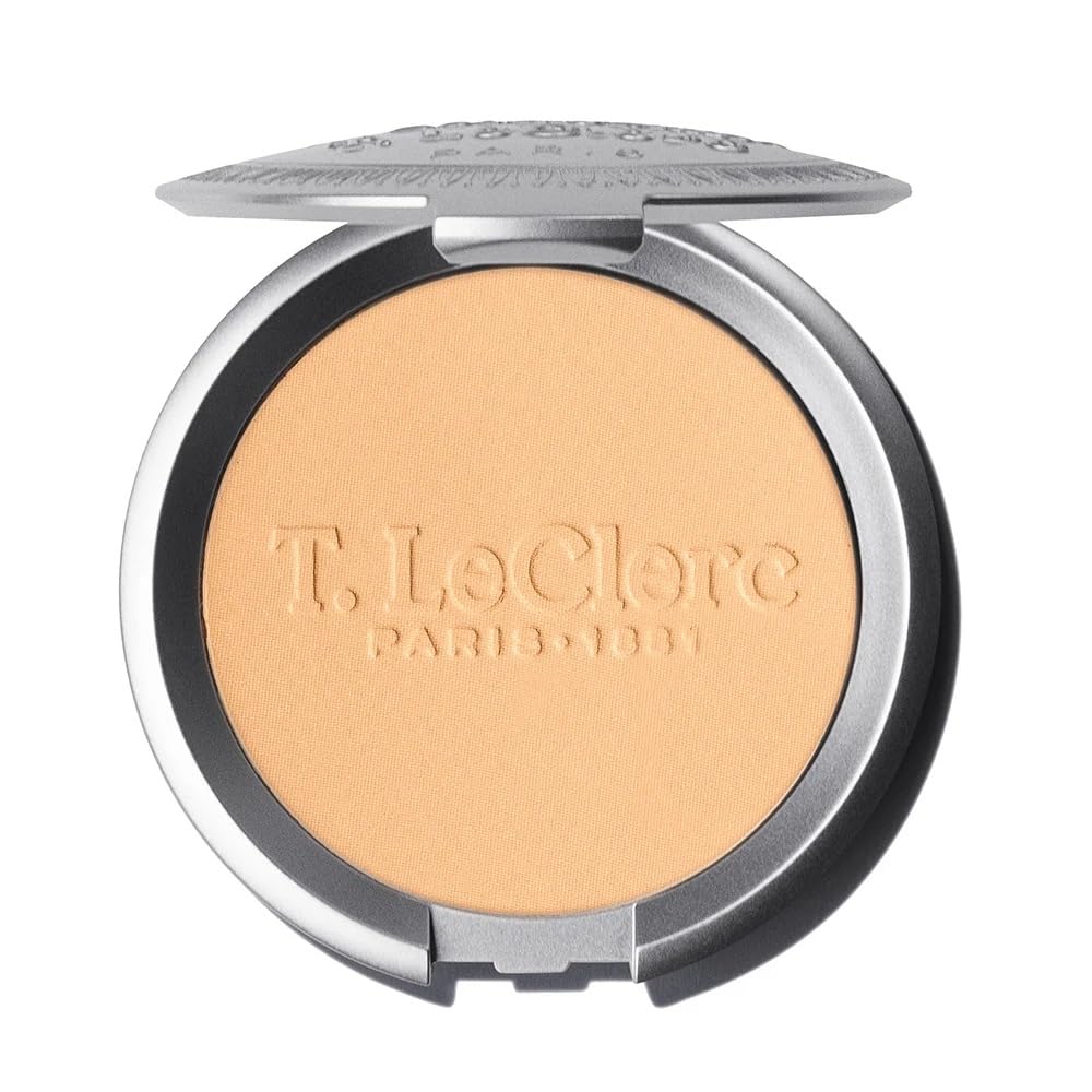 T.LeClerc Rice Compact Powder – Anti-Aging Pressed Powder with Brown Rice Ferment – Long-Lasting Natural Matte Finish – Moisturizing | Non-Comedogenic Face Powder (ABRICOT, 9G)