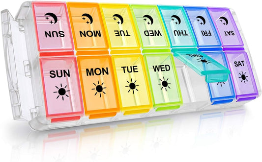 Pill Organizer 2 Times a Day, Fullicon Quick Fill Large Weekly AM PM Pill Box, Medicine Organizer 7 Day, Daily Pill Cases - Rainbow (Patent Registered)