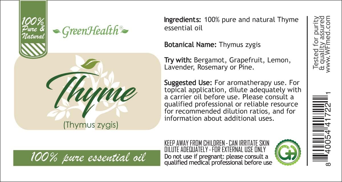 16 fl oz - Thyme Essential Oil - 100% Essential Oil - Aluminum Bottle - GreenHealth
