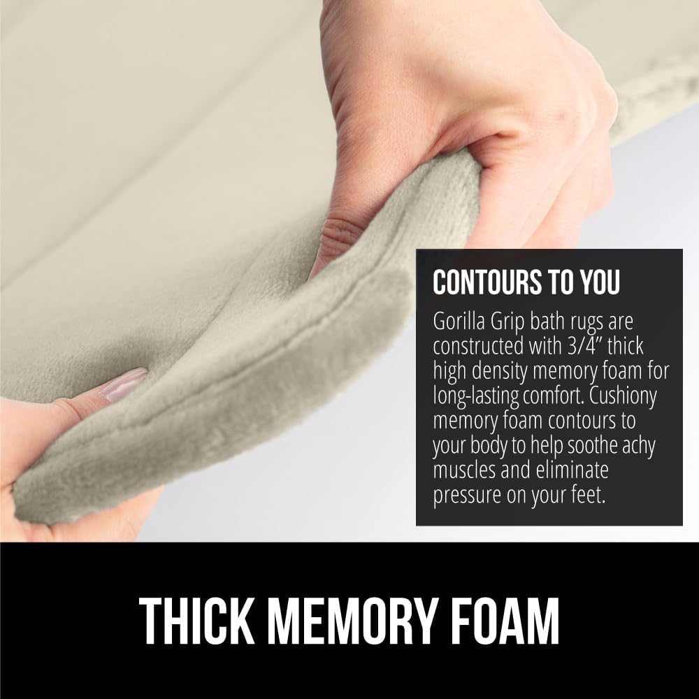 GORILLA GRIP Memory Foam Bath Mat, Soft Absorbent US Designed Bathroom Rug, Gripping Dots Machine Washable Bathmat, Cushioned Floor Mats, Shower Sink Rugs Room Décor Accessories, 30x20 Champagne