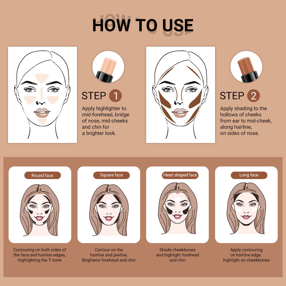 evpct 4 Colors Contour Stick Makeup Set Concealer Stick Cream Contouring Contour Palette Makeup Kit for Beginners Nose Bronzer Stick Liquid Contour Face Highlighter Makeup contorno maquillaje 02+03