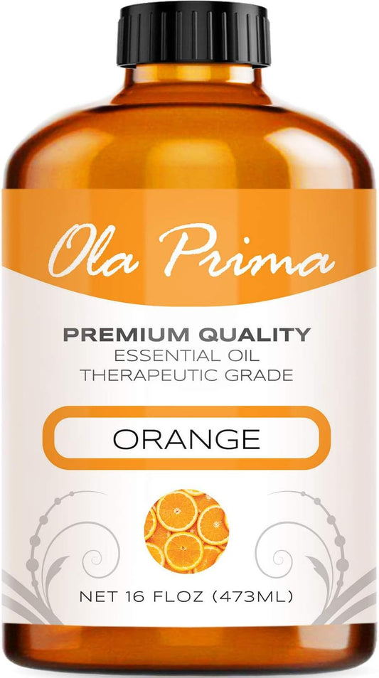 Ola Prima Oils - Orange Essential Oil (16oz Bulk) Therapeutic Grade for Aromatherapy, Diffuser, Relaxation, Calming