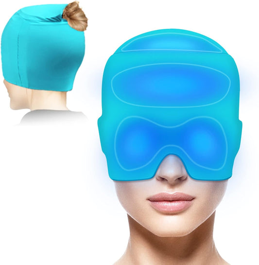 Migraine Relief Cap with Gel Top Coverage, Headache Relief Hat for Migraine Sinus Tension Stress Pain Relief, Migraine Ice Head Wrap Ice Gel Packs Hot Cold Therapy Headache Relief Cap