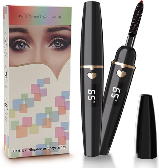 Heated Eyelash Curler, Heated Lash Curler, Portable USB C Rechargeable Eyelash Curler 24H Long Lasting Intelligent Power Off Electric Eyelash Curler with Eyelash Comb for Makeup - Black