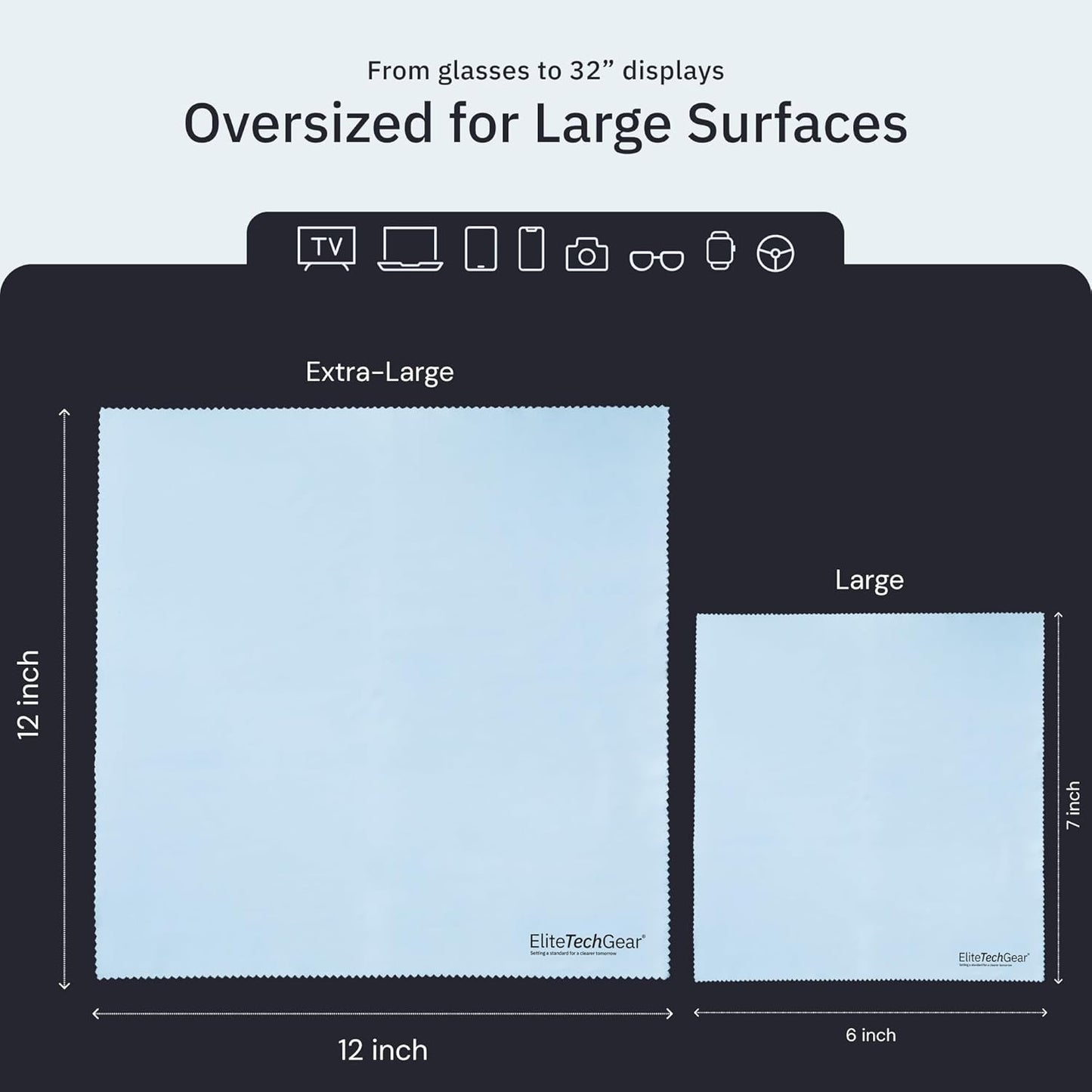 Elite Screens Microfiber Cleaning Cloth - 12 x 12 in, Pack of 4, Blue - Glasses Cleaning Cloth & Lens Wipes for Eyeglasses & Screens