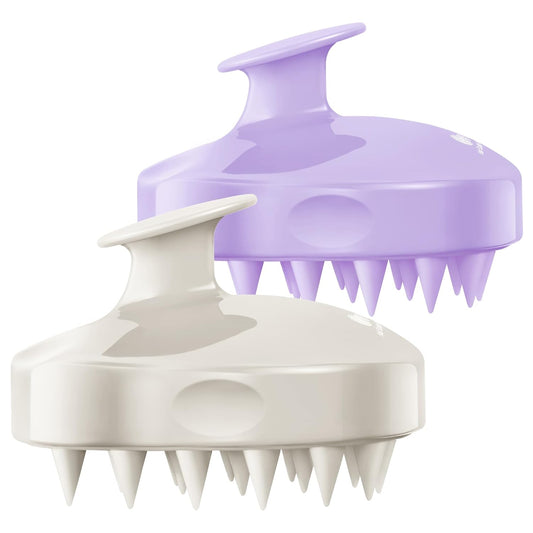 HEETA Hair Scalp Massager Shampoo Brush 2 Pack, Soft Silicone Bristles for Dandruff Removal, Waterproof for Wet & Dry Hair, Suitable for Men & Women (Light Beige & Purple)