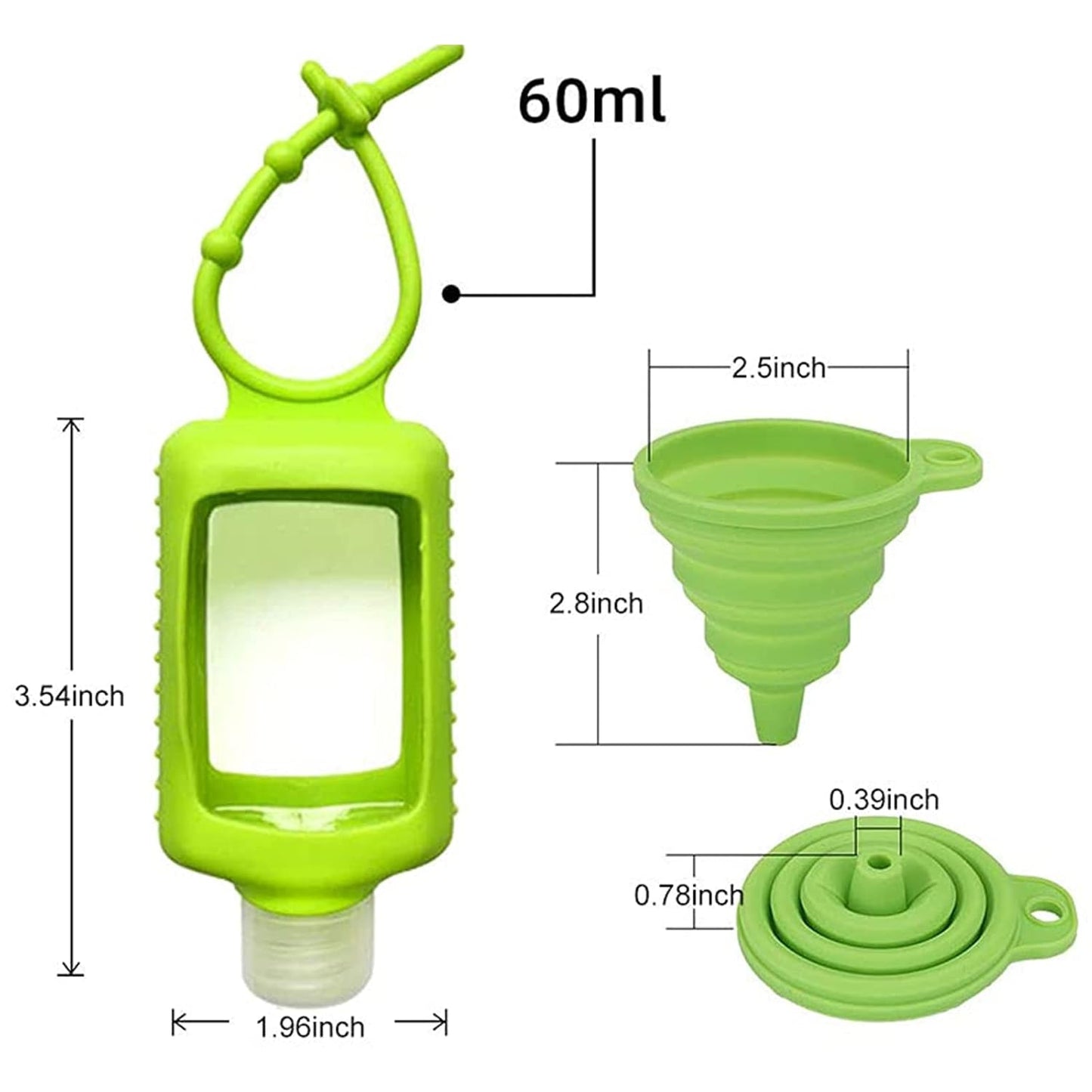 8 PCS Hand Sanitizer Holder Keychain, 60ml/2oz Empty Travel Size Bottles with Silicone Keychain, Portable Plastic Leakproof Squeeze Bottles with Flip Cap for Sanitizer Conditioner