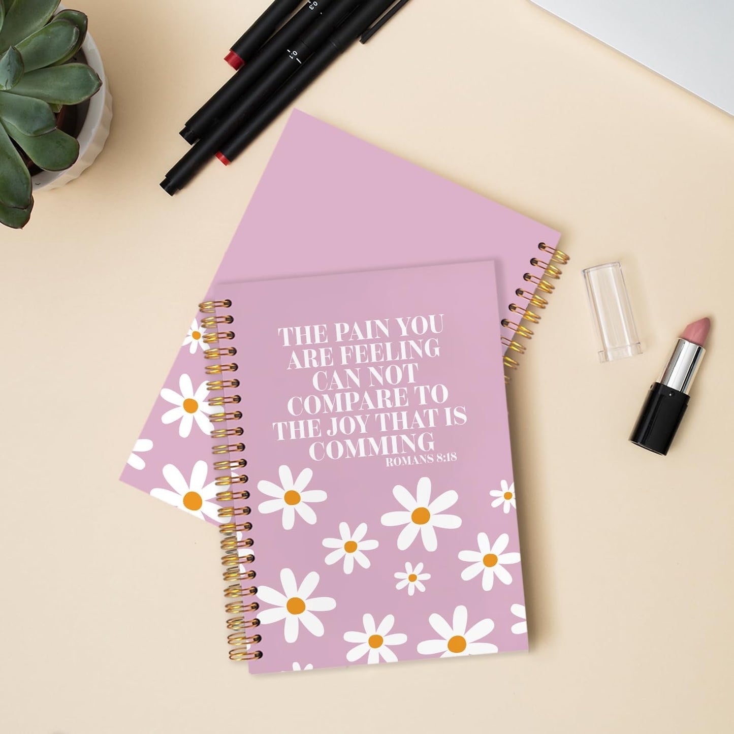 Pink Floral Christian Spiral Journal Notebook 5.5x8.3in, Romans 8:18 Bible Scripture Journal, Inspirational Christian Notebooks for Note Taking, Religious Hardcover Notebook