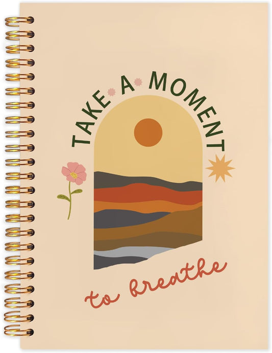 Boho Floral Mental Health Spiral Journal Notebook 5.5x8.3in, Take A Moment to Breathe Inspirational Notebooks for Note Taking, Therapy Office Must Haves, Hardcover Notebook Journal