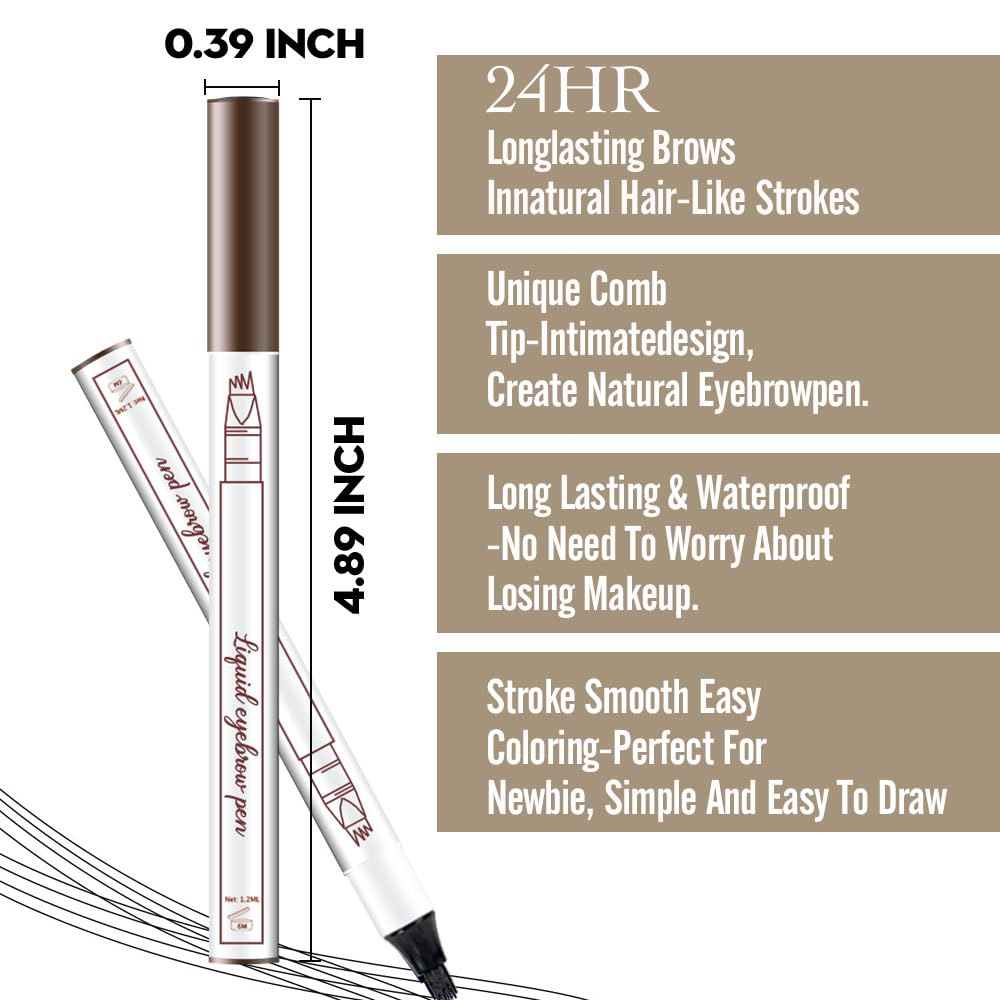 Eyebrow Ink Pencil by Brow Stylist -Micro 4 Point Brow Pen Lift & Snatch Eyebrow Pen Kits with 3 Eyebrow Stencil Long-Lasting Waterproof Natural Eyebrow Hair(1Pc 01# chestnut colour)