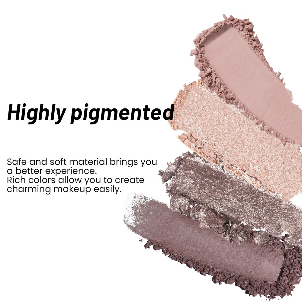 4 Colors Matte & Metallic Shimmer Eyeshadow, Velvety Creamy Formula Eye Makeup, Highly Pigmented, Blendable Nude Champagne Gold,Light&Dark Brown Eyeshadows for Women A Built-In Mirror 02#
