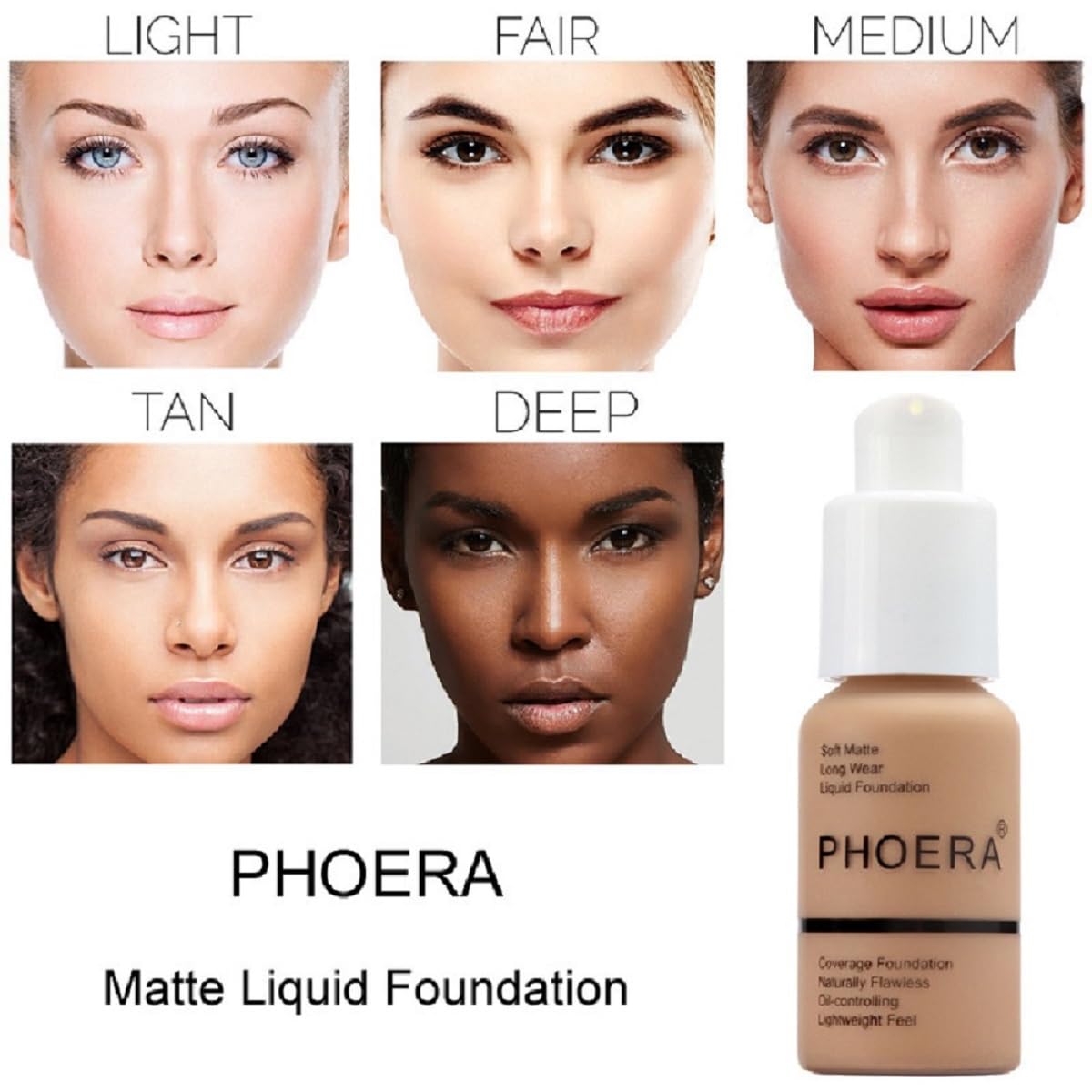 2 Pack PHOERA Foundation 104- Buff Beige and 105- Sand, Flawless Soft Matte Liquid Foundation 24 HR Oil Control Concealer Foundation Makeup.