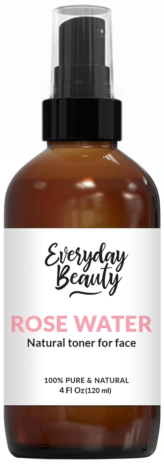 Rose Water Facial Toner - Alcohol-Free Vegan All Natural Refreshing Spray Mist for Face and Hair - Uplifts, Calming & Soothing for All Skin Types 4oz with Fine Mist Cap