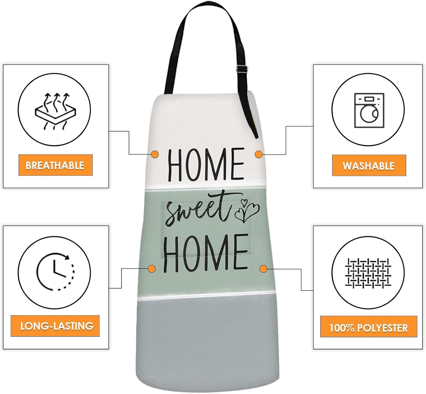 2 Pack Aprons, Eucalyptus Leaf Herbs Flowers Adjustable Bib Aprons with 2 Pockets for Women Men Couple Lovers Chef Home Kitchen Cooking Baking Gardening Cream Sage Green Stripe Apron 32x28 Inches