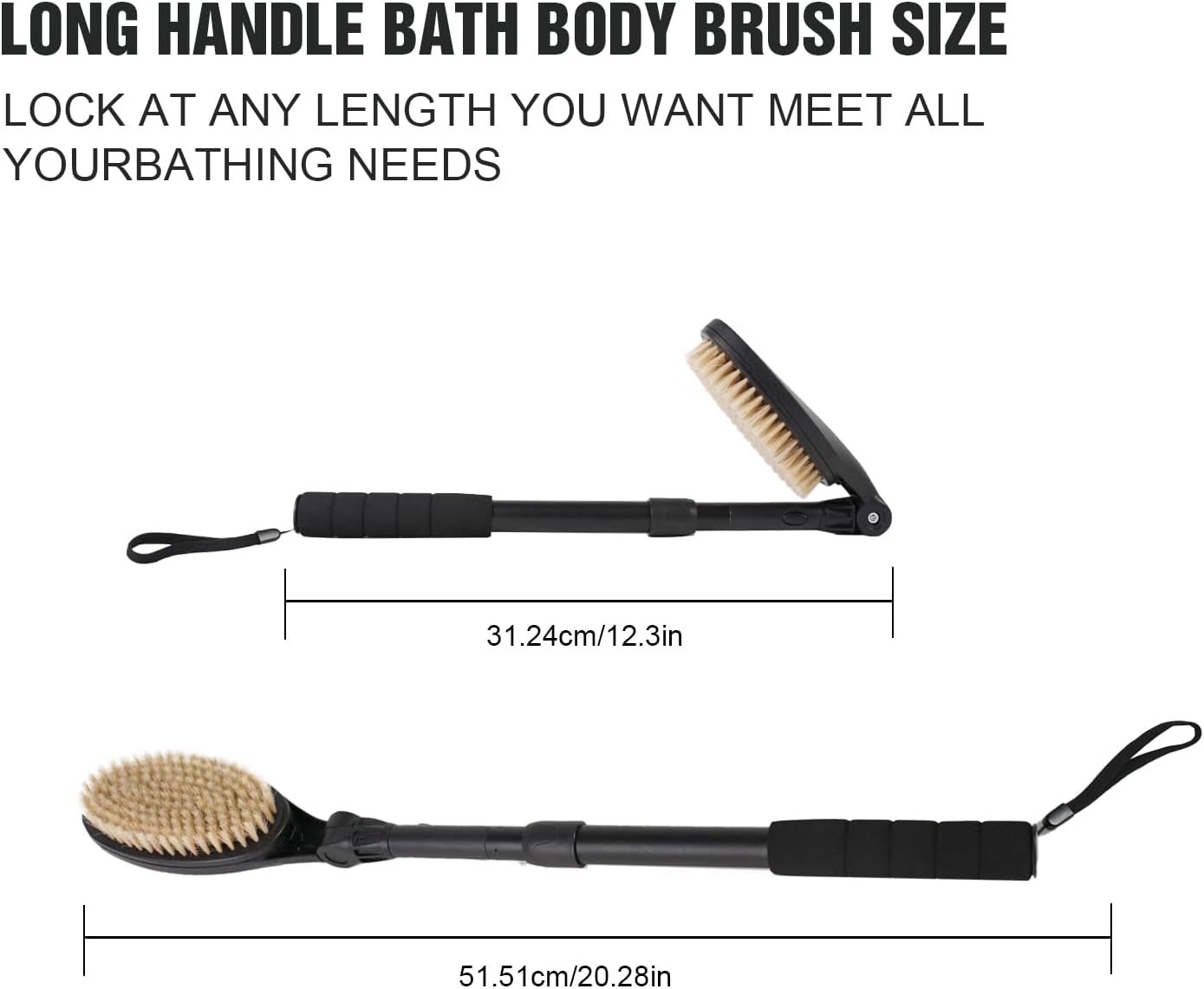 EASACE 3.0 Back Scrubber Brush for Shower, Soft and Stiff Bristles, Adjustable Head, Long Handle, Replacement Brush Head
